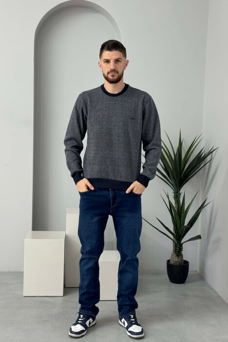 ROUND NECK SIMPLE MEN SWEATER LIGHTBLUE/BZ - KLAUDIO FASHION