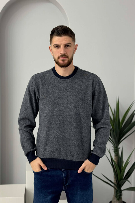 ROUND NECK SIMPLE MEN SWEATER LIGHTBLUE/BZ - 2