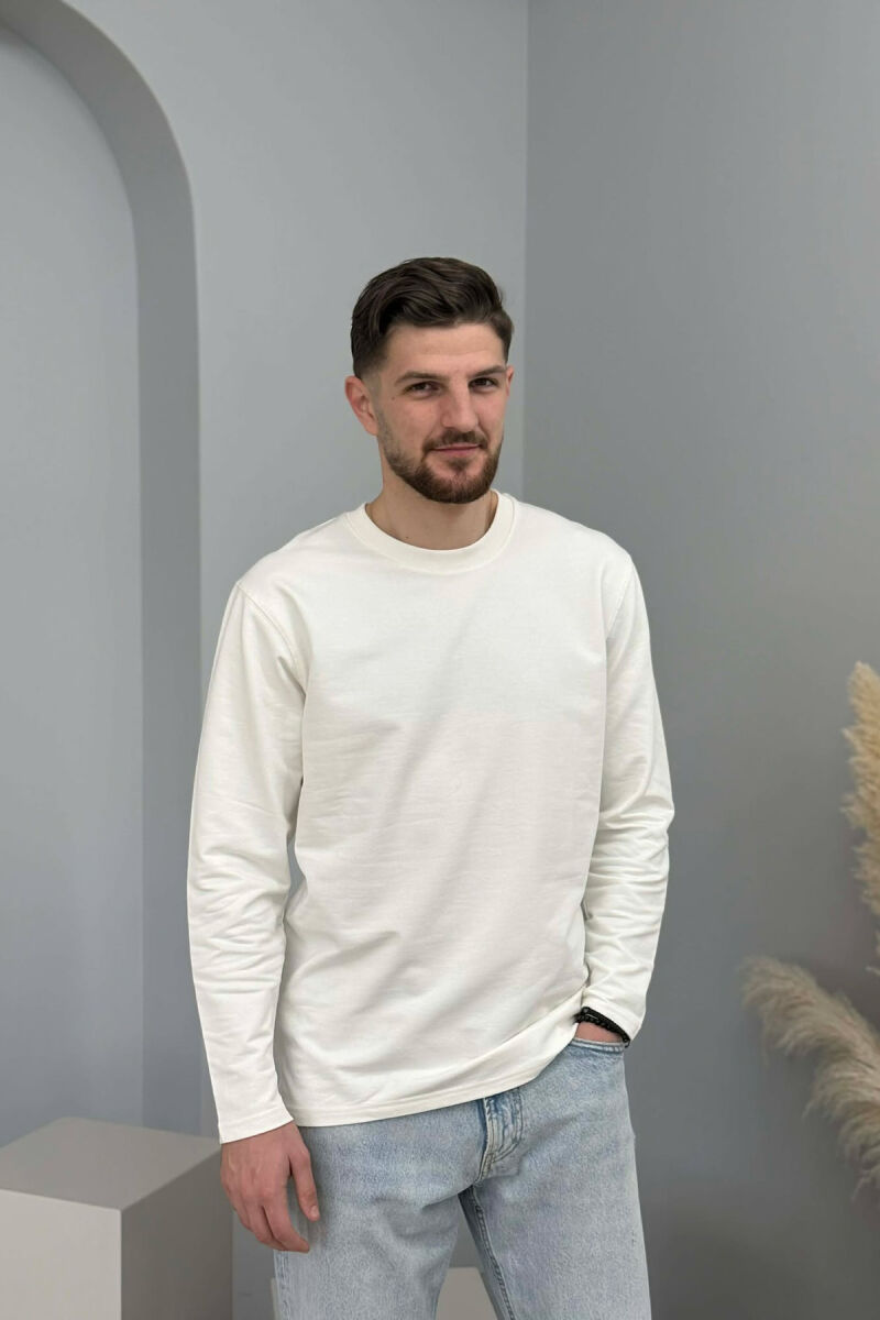 ROUND NECK SIMPLE MEN SWEATSHIRT CREAM/KREM - 1