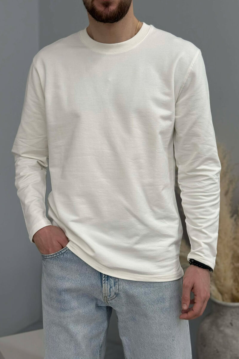 ROUND NECK SIMPLE MEN SWEATSHIRT CREAM/KREM - 2