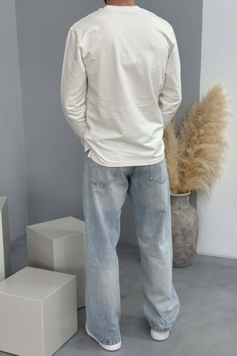 ROUND NECK SIMPLE MEN SWEATSHIRT CREAM/KREM - 3