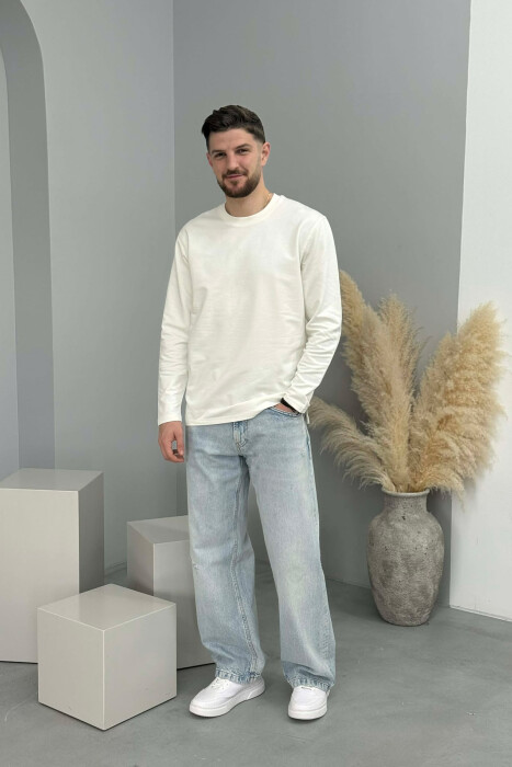 ROUND NECK SIMPLE MEN SWEATSHIRT CREAM/KREM - 4