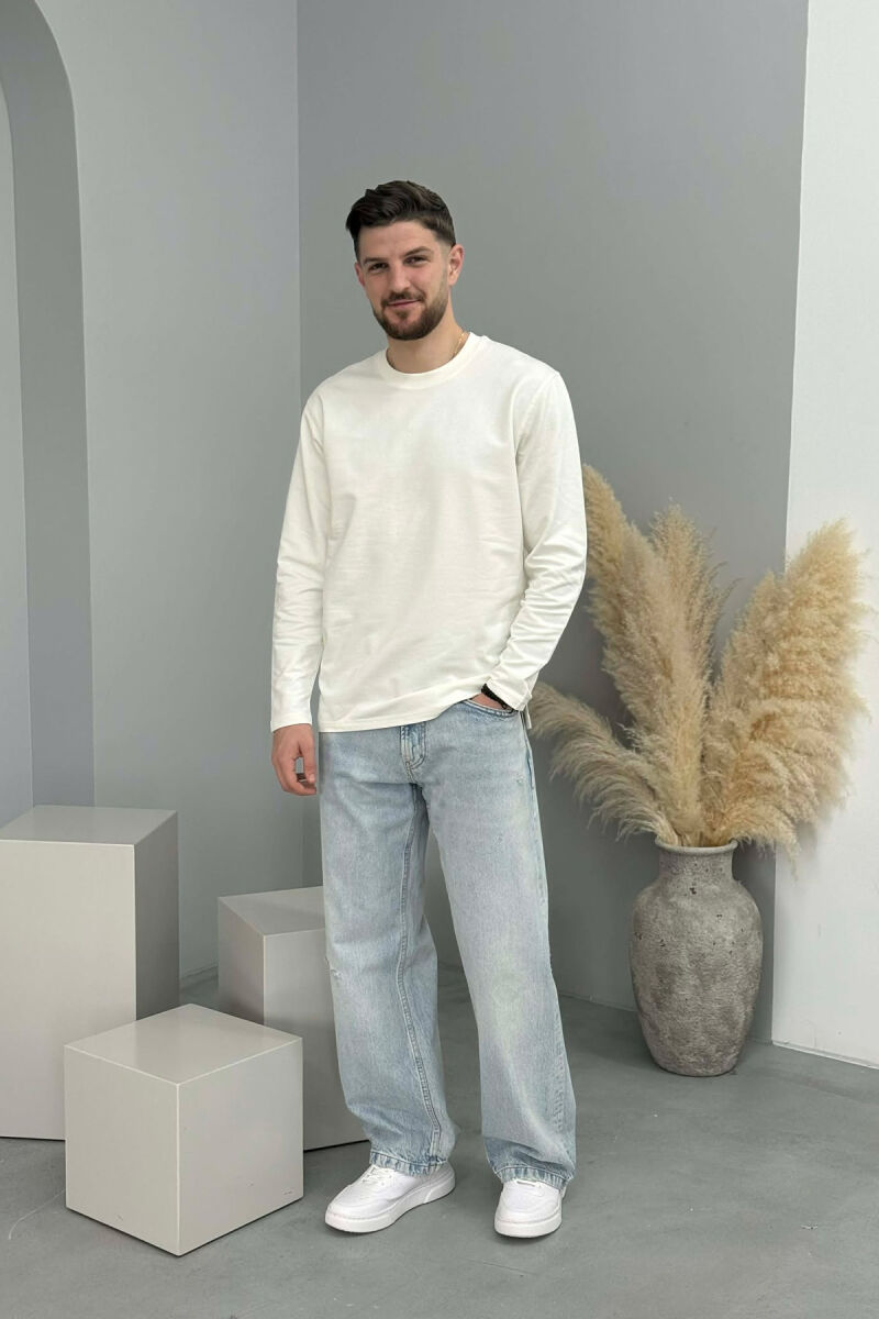 ROUND NECK SIMPLE MEN SWEATSHIRT CREAM/KREM - 4