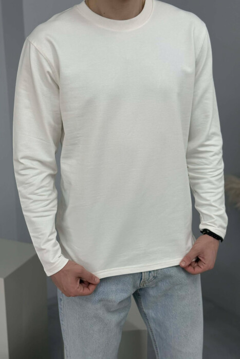 ROUND NECK SIMPLE MEN SWEATSHIRT CREAM/KREM - 5