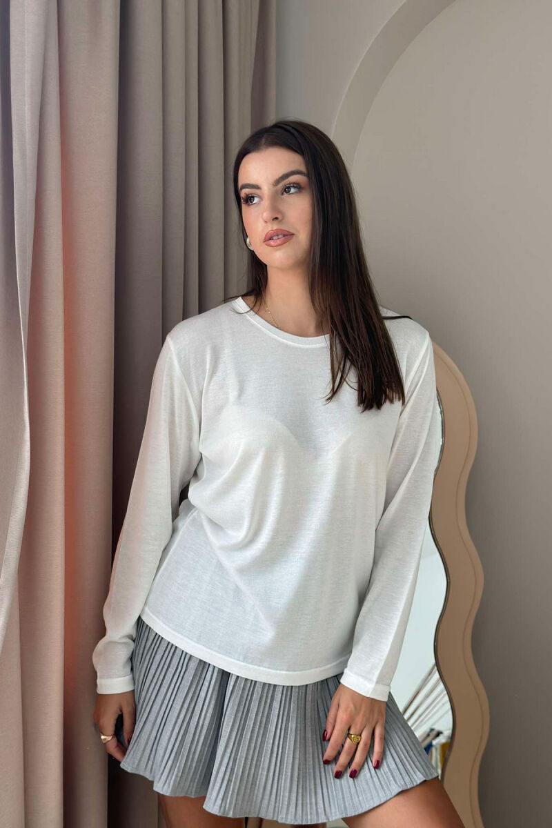 ROUND NECK SIMPLE WOMEN SWEATSHIRT WHITE-E BARDHE - 4