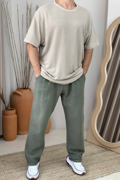 ROUND NECK SIMPLE MEN T-SHIRT BEIGE/BEZHE - 1