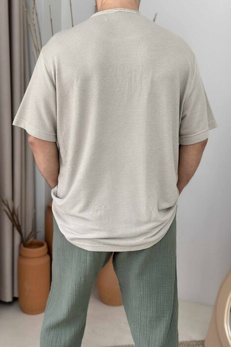 ROUND NECK SIMPLE MEN T-SHIRT BEIGE/BEZHE - 3