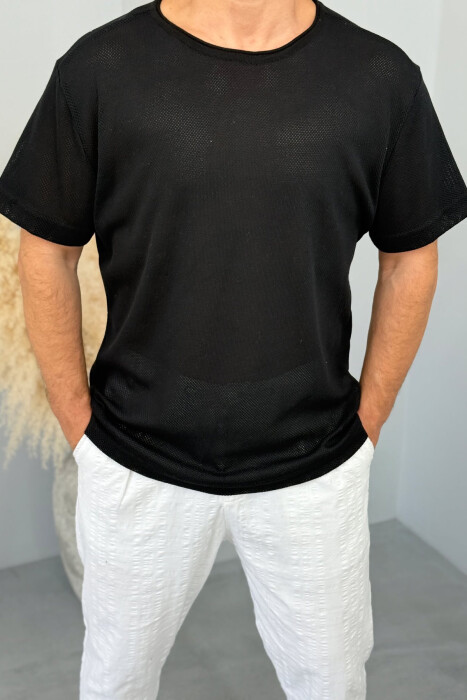 ROUND NECK SIMPLE MEN T-SHIRT BLACK/ E ZEZE - 2