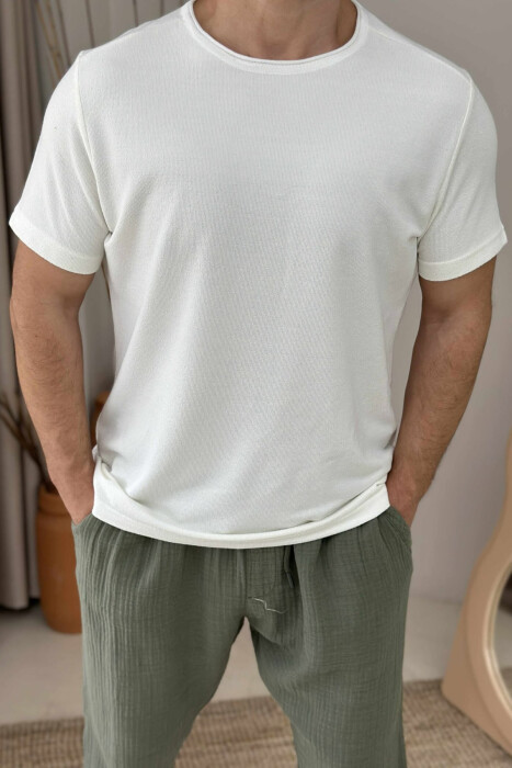 ROUND NECK SIMPLE MEN T-SHIRT CREAM/KREM - 2