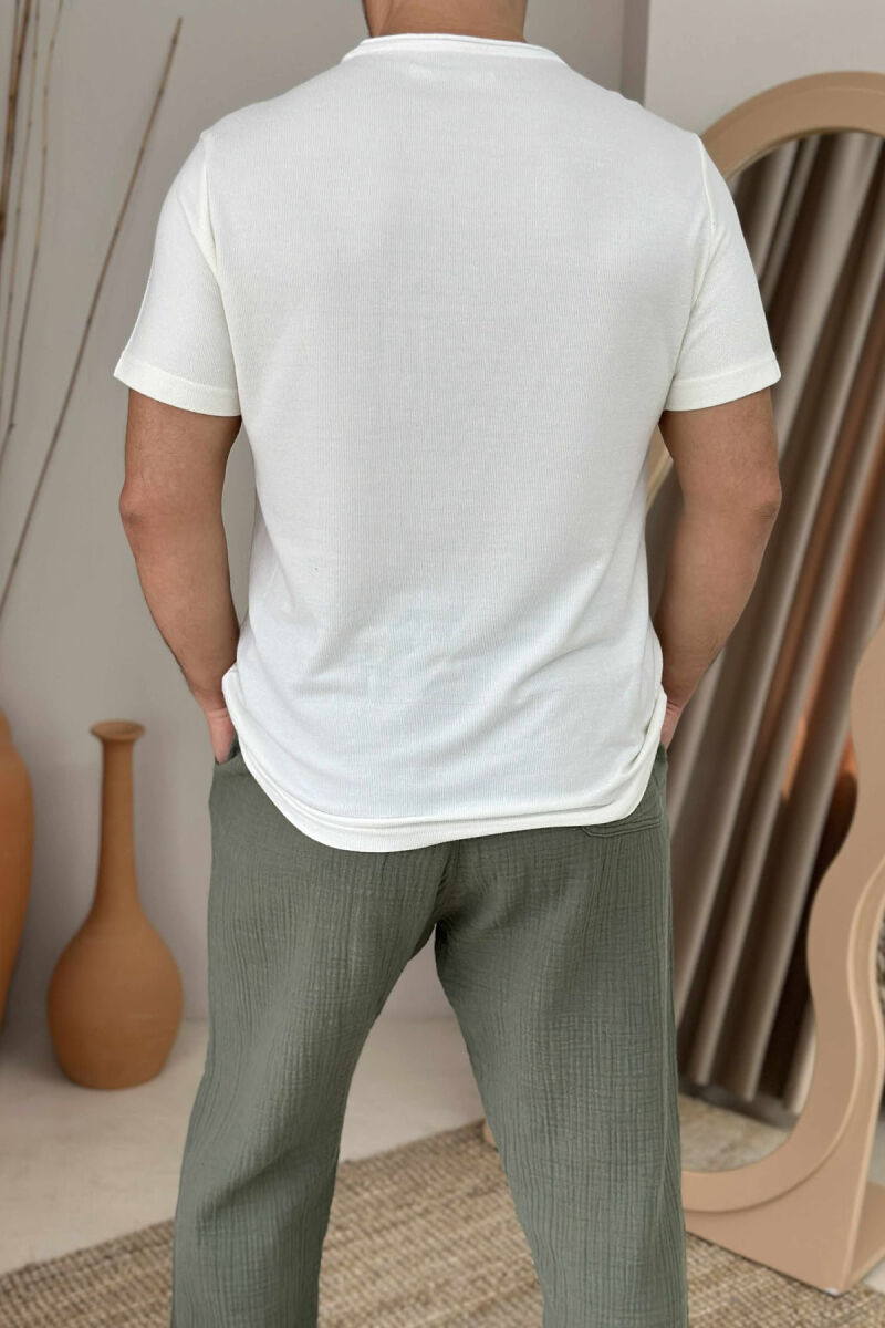 ROUND NECK SIMPLE MEN T-SHIRT CREAM/KREM - 3