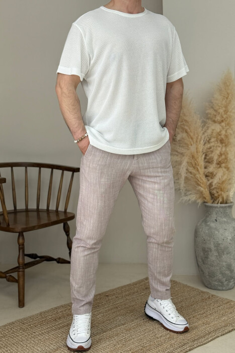 ROUND NECK SIMPLE MEN T-SHIRT WHITE-E BARDHE - 2