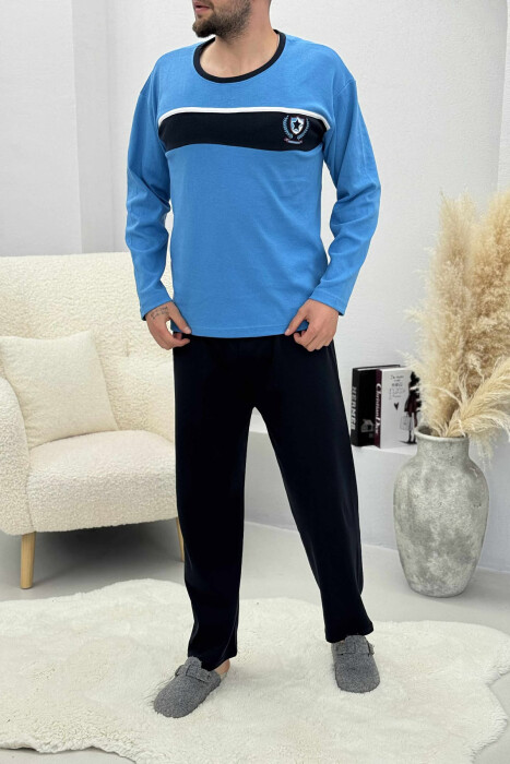 ROUND NECK SIMPLE SWEATSHIRT+SWEATPANTS MEN PYJAMAS LIGHTBLUE/BZ - 1