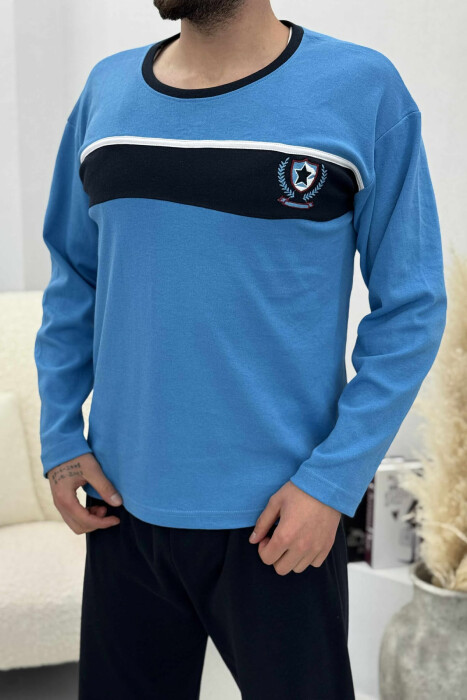 ROUND NECK SIMPLE SWEATSHIRT+SWEATPANTS MEN PYJAMAS LIGHTBLUE/BZ - 2