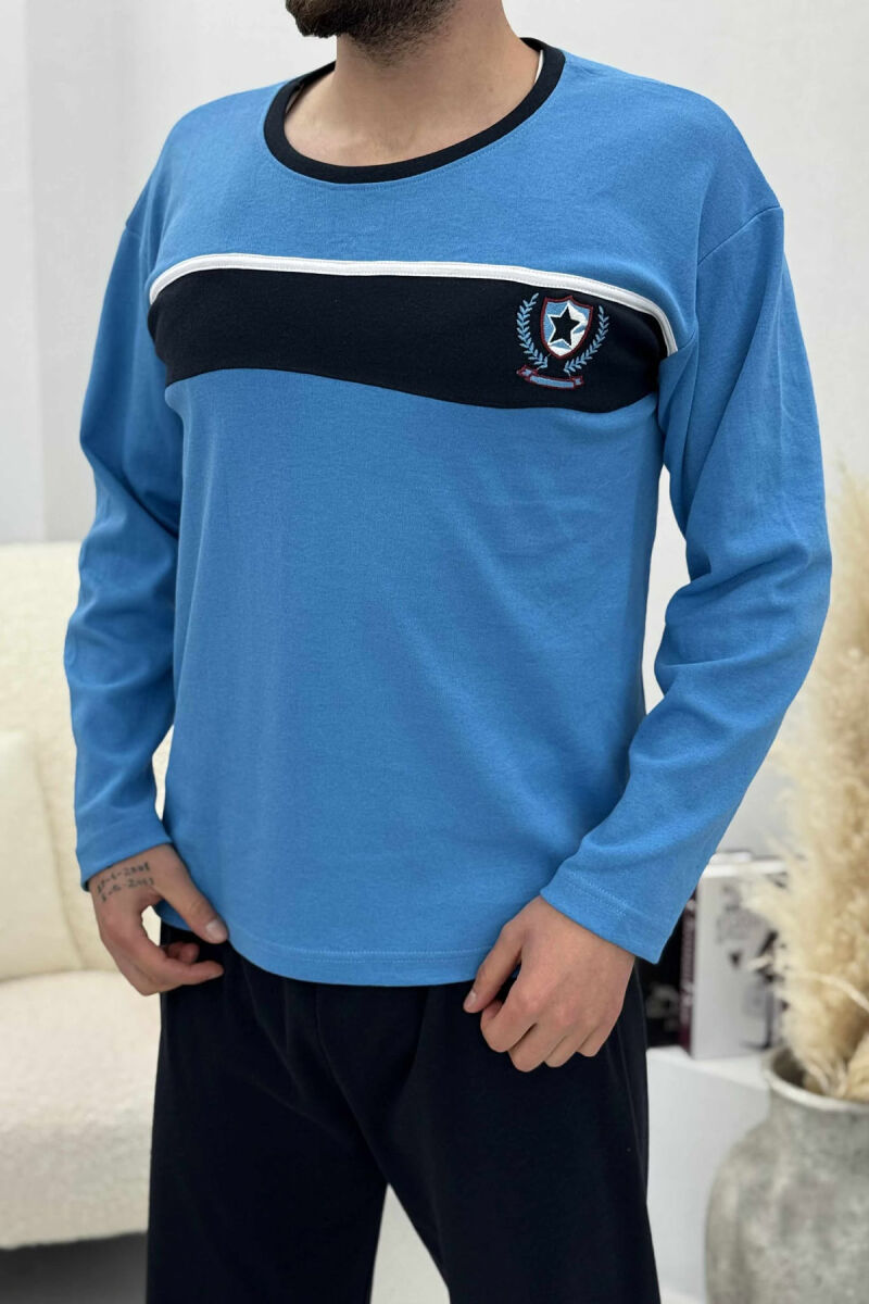 ROUND NECK SIMPLE SWEATSHIRT+SWEATPANTS MEN PYJAMAS LIGHTBLUE/BZ - 2