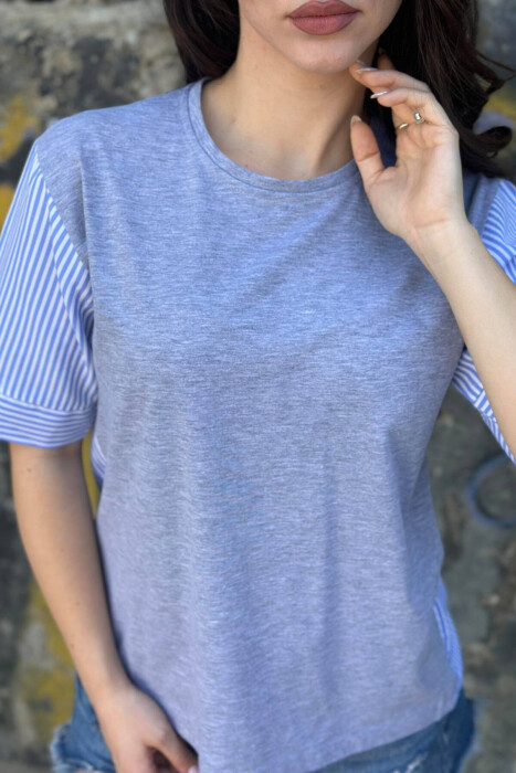 ROUND NECK SIMPLE WOMAN T-SHIRT GREY/GRI - 3