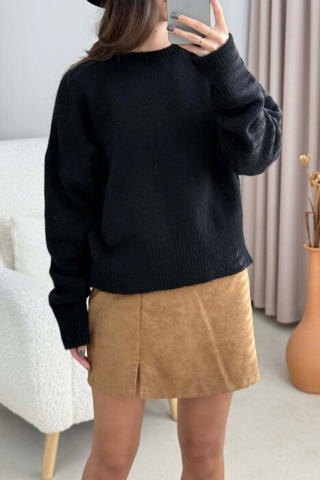 ROUND NECK SIMPLE WOMEN SWEATER BLACK/ E ZEZE - 8