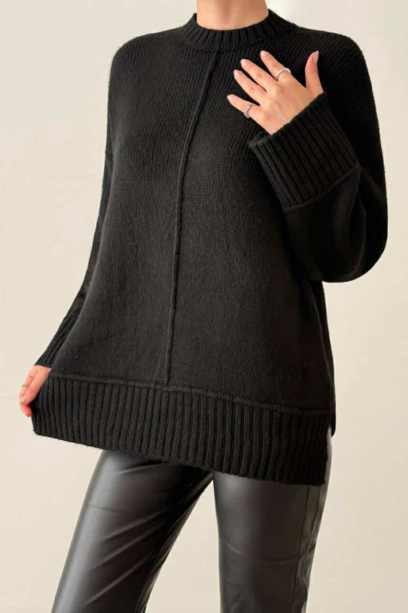 ROUND NECK SIMPLE WOMEN SWEATER BLACK/ E ZEZE - 1