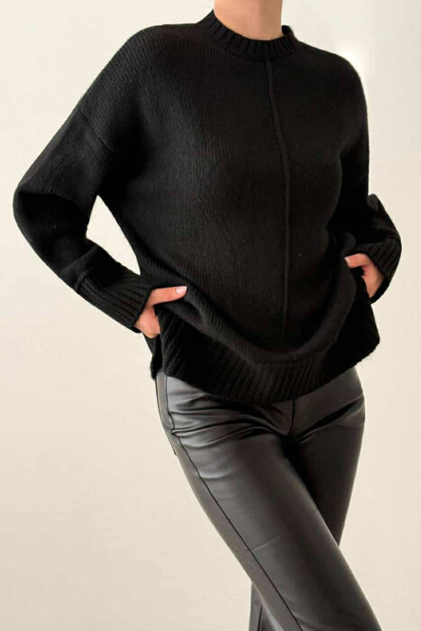 ROUND NECK SIMPLE WOMEN SWEATER BLACK/ E ZEZE - 2