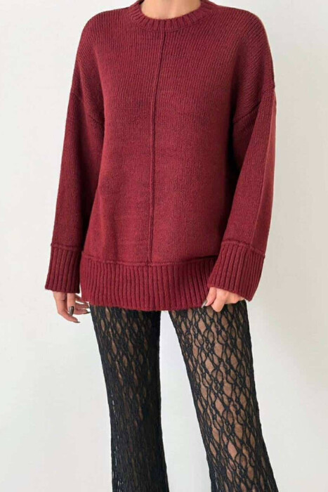 ROUND NECK SIMPLE WOMEN SWEATER BURGUNDY/VISHNJE 