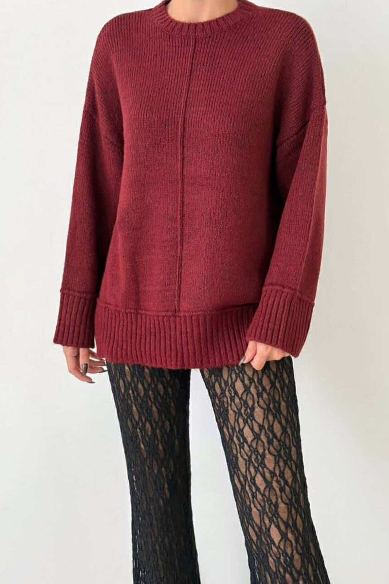 ROUND NECK SIMPLE WOMEN SWEATER BURGUNDY/VISHNJE - 1