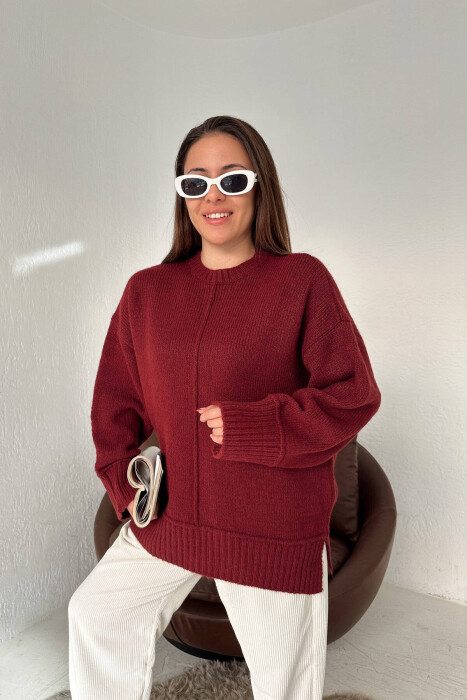 ROUND NECK SIMPLE WOMEN SWEATER BURGUNDY/VISHNJE - 2