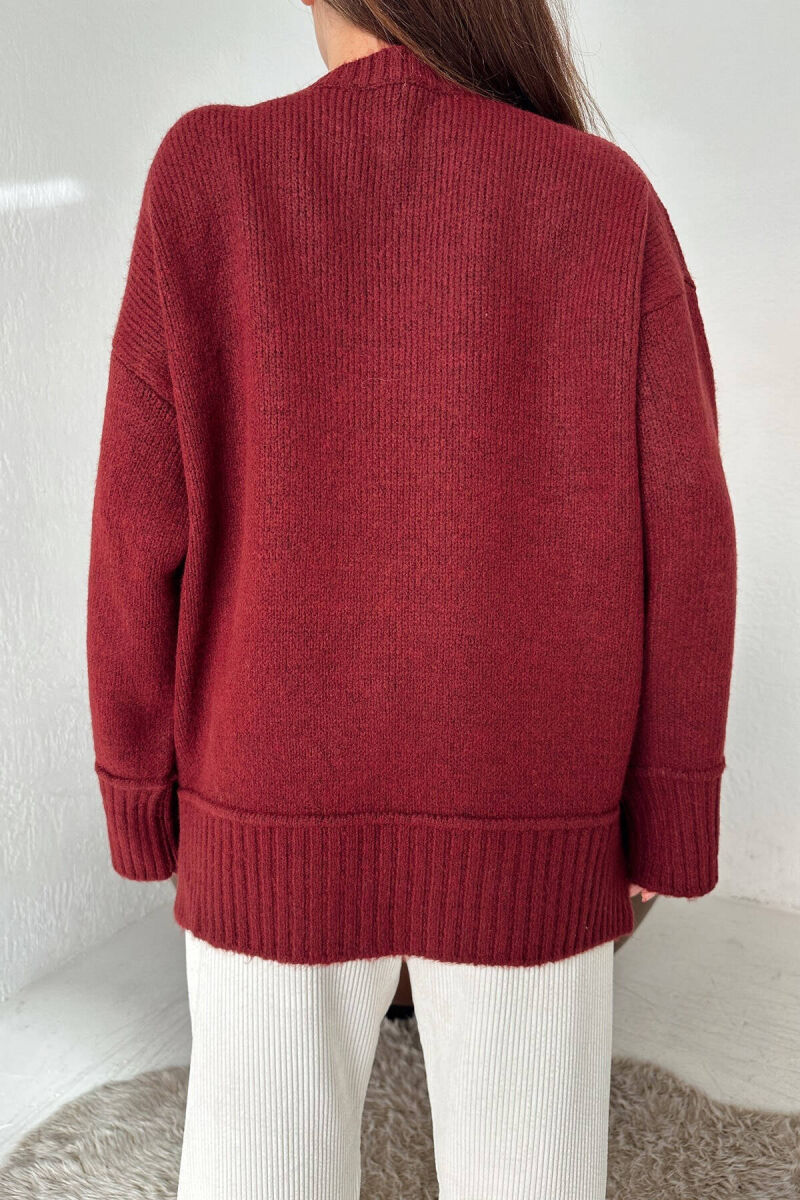 ROUND NECK SIMPLE WOMEN SWEATER BURGUNDY/VISHNJE - 5