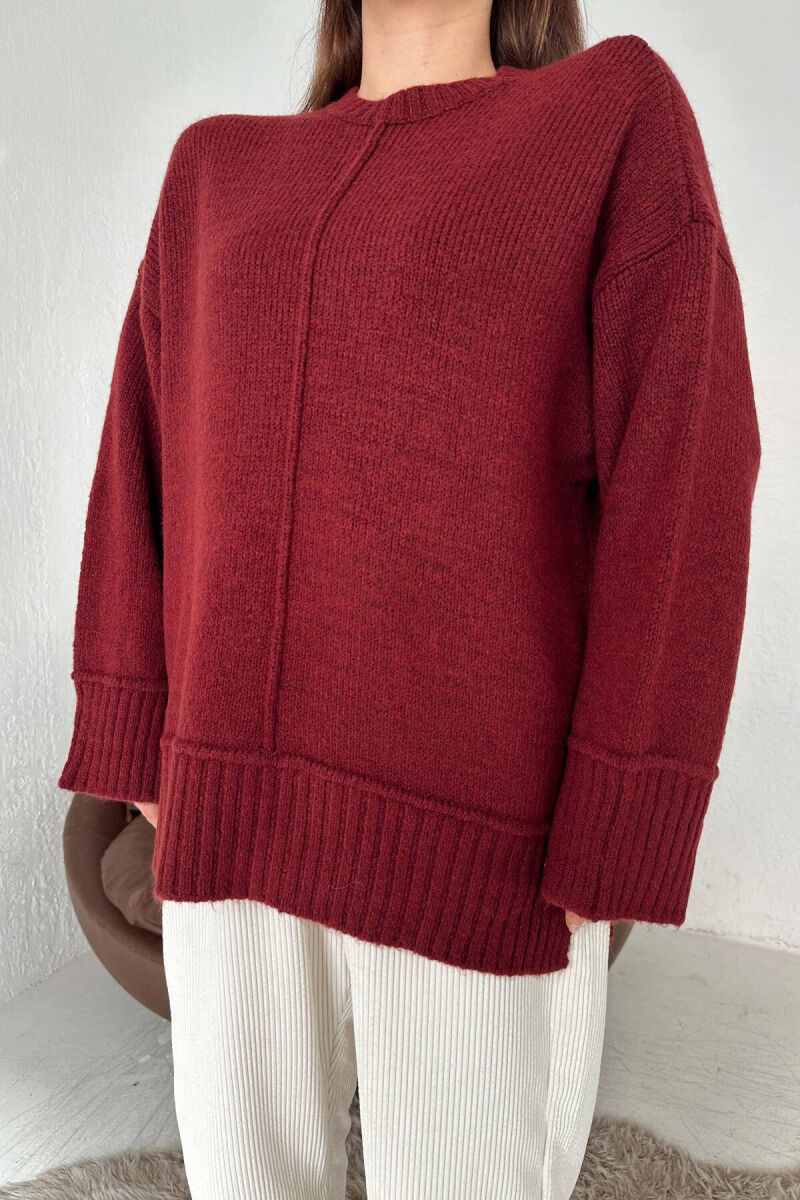 ROUND NECK SIMPLE WOMEN SWEATER BURGUNDY/VISHNJE - 6