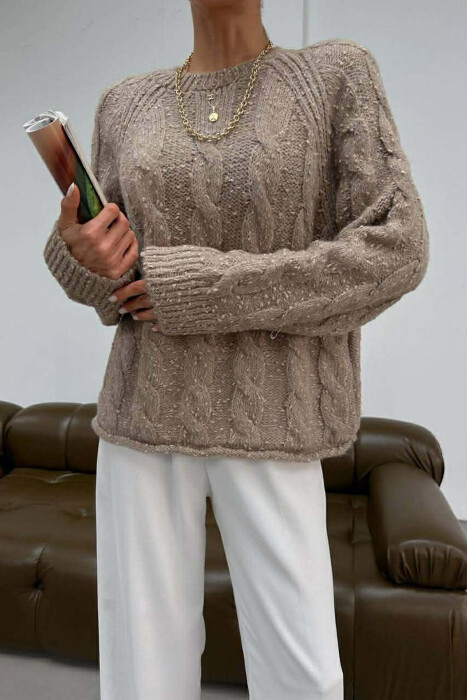 ROUND NECK SIMPLE WOMEN SWEATER DARK BEIGE/BEZHE ERRET 