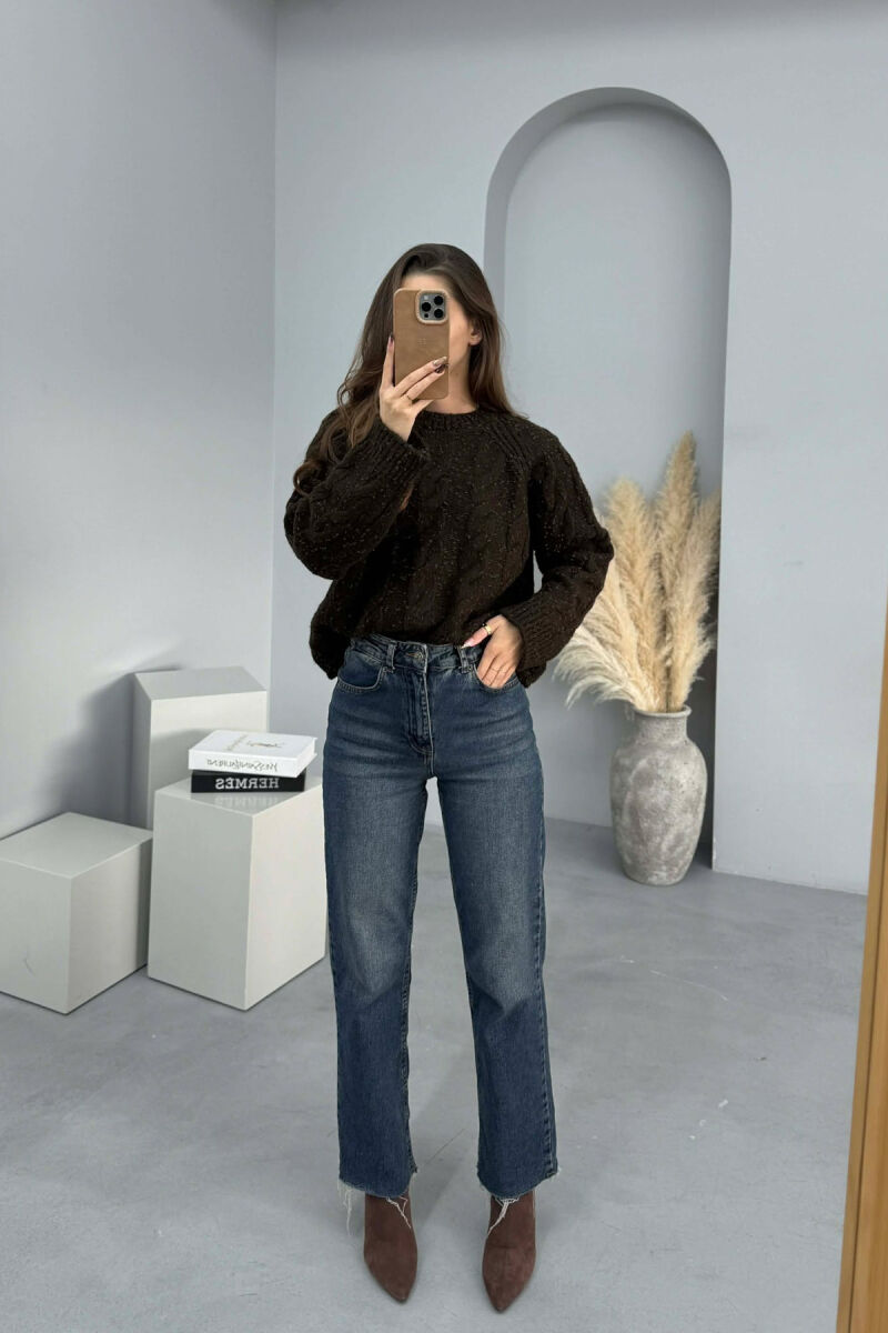 ROUND NECK SIMPLE WOMEN SWEATER DARK BROWN/KAE - 1