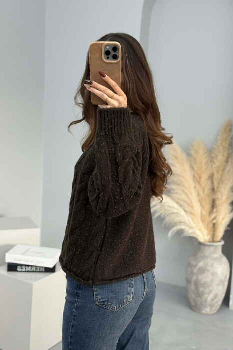 ROUND NECK SIMPLE WOMEN SWEATER DARK BROWN/KAE - 4