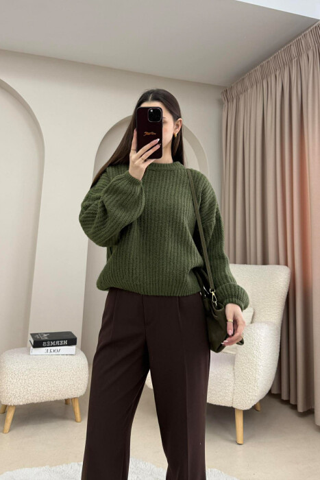 ROUND NECK SIMPLE WOMEN SWEATER GREEN/JESHILE - KLAUDIO FASHION