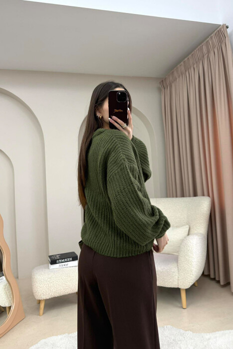 ROUND NECK SIMPLE WOMEN SWEATER GREEN/JESHILE - 2