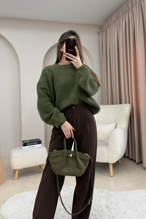 ROUND NECK SIMPLE WOMEN SWEATER GREEN/JESHILE - 3