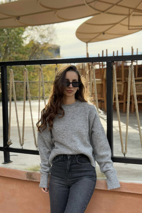 ROUND NECK SIMPLE WOMEN SWEATER GREY/GRI 