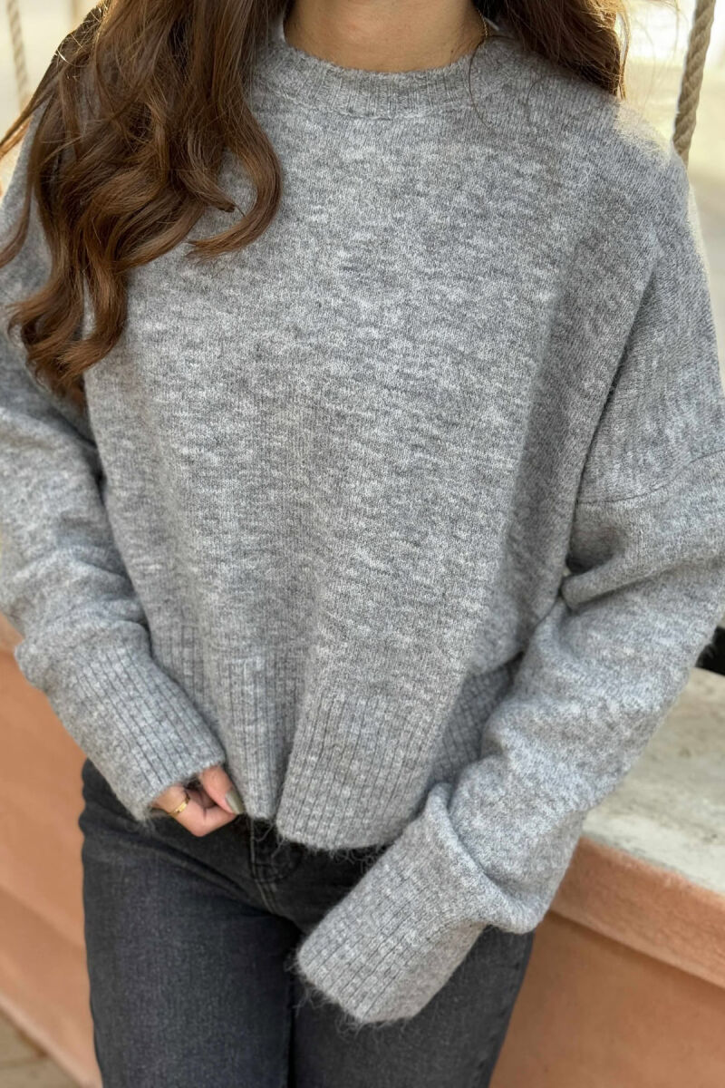 ROUND NECK SIMPLE WOMEN SWEATER GREY/GRI - 3