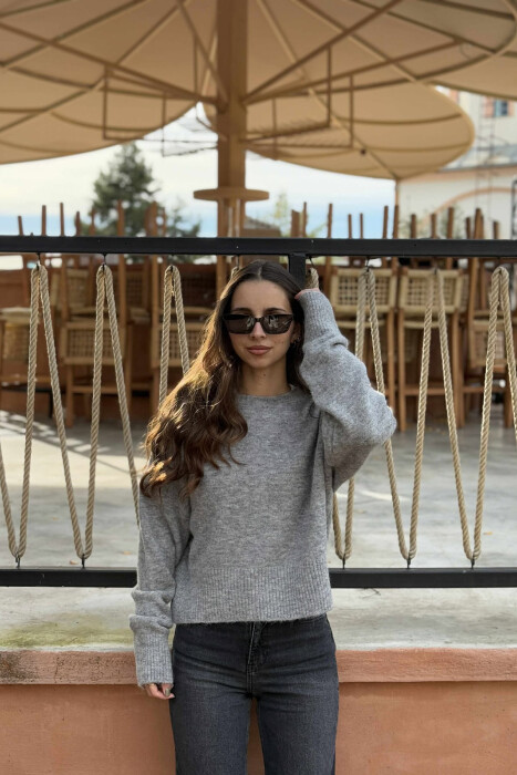 ROUND NECK SIMPLE WOMEN SWEATER GREY/GRI - 4