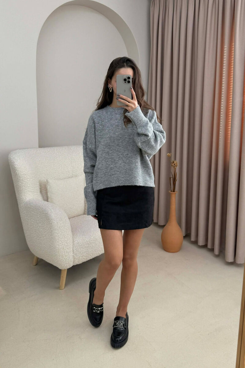 ROUND NECK SIMPLE WOMEN SWEATER GREY/GRI - 6