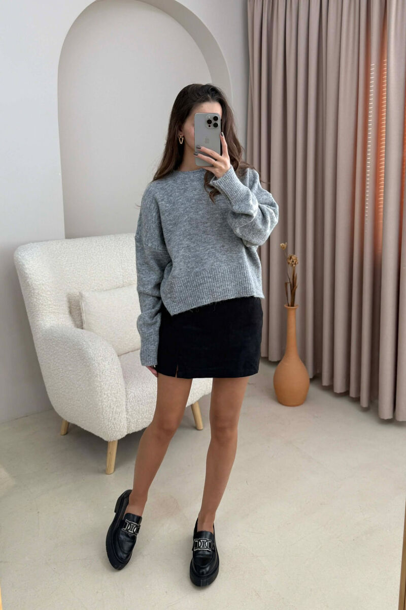 ROUND NECK SIMPLE WOMEN SWEATER GREY/GRI - 9