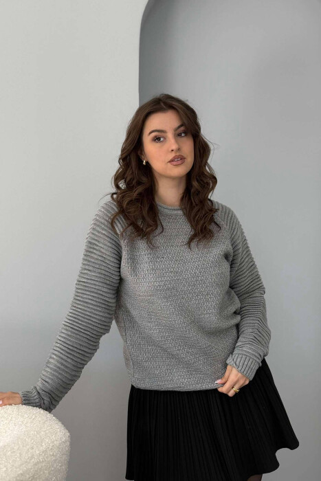 ROUND NECK SIMPLE WOMEN SWEATER GREY/GRI - KLAUDIO FASHION
