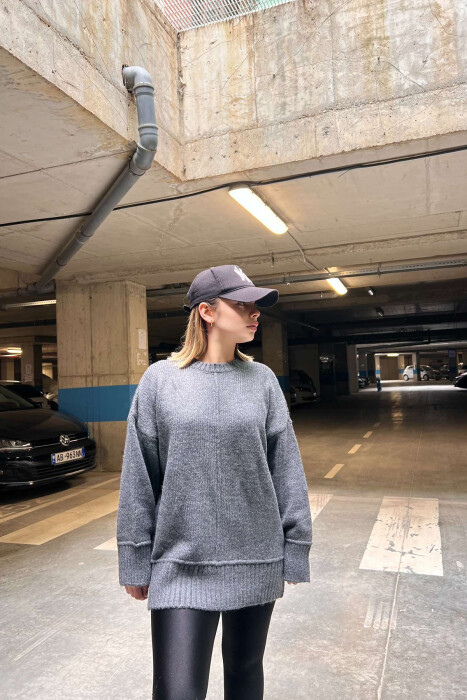 ROUND NECK SIMPLE WOMEN SWEATER GREY/GRI 