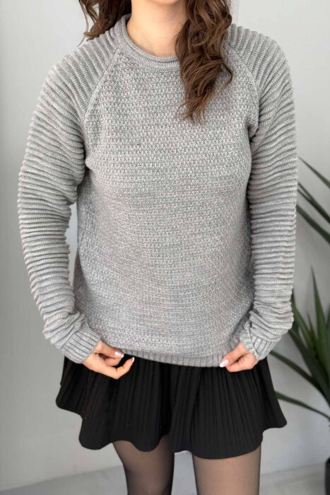 ROUND NECK SIMPLE WOMEN SWEATER GREY/GRI - 2