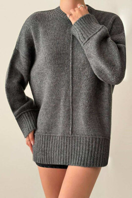 ROUND NECK SIMPLE WOMEN SWEATER GREY/GRI 