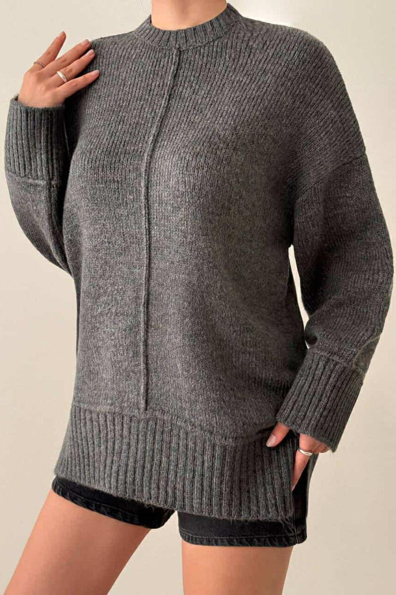 ROUND NECK SIMPLE WOMEN SWEATER GREY/GRI - 2