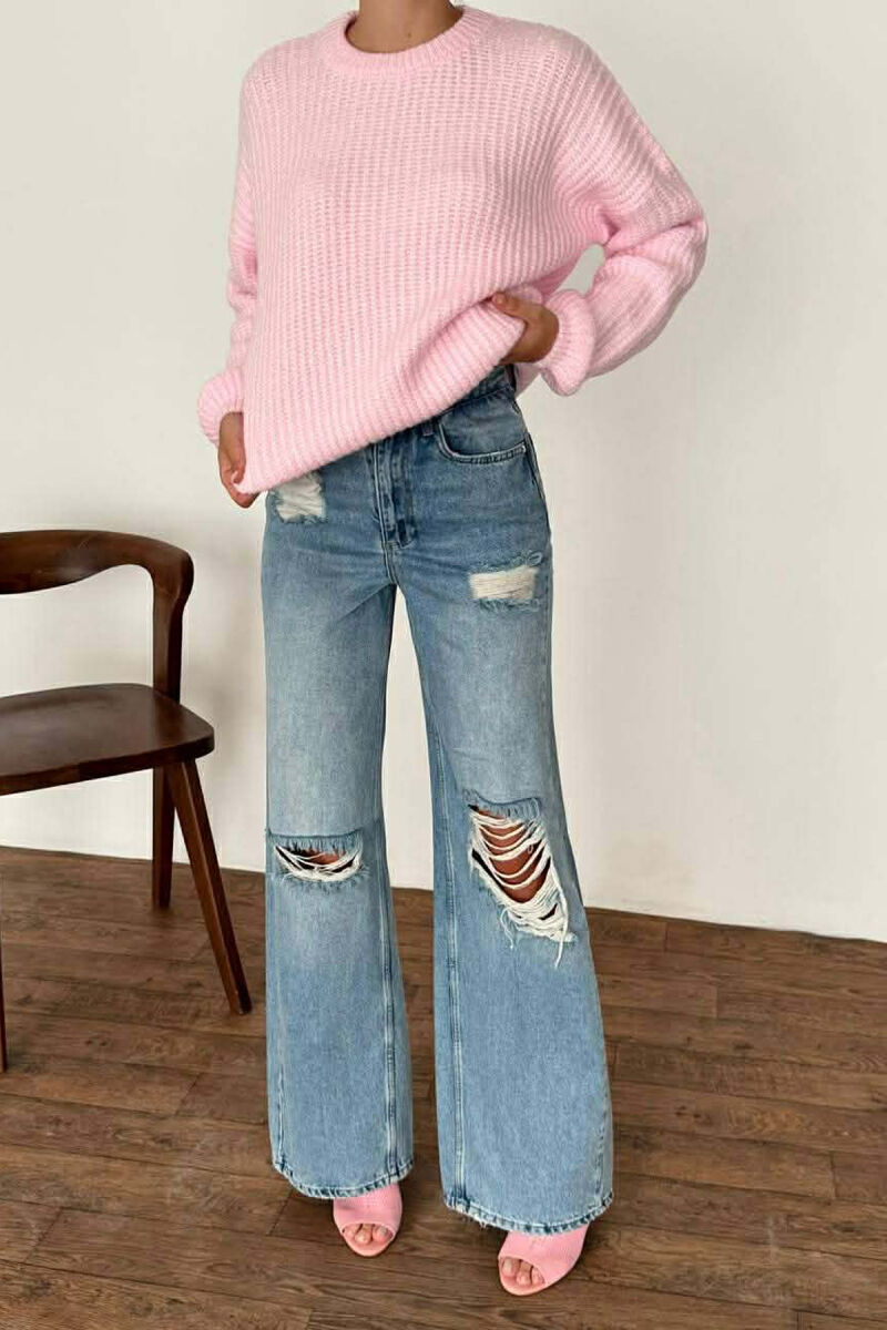 ROUND NECK SIMPLE WOMEN SWEATER PINK/ROZE - 3