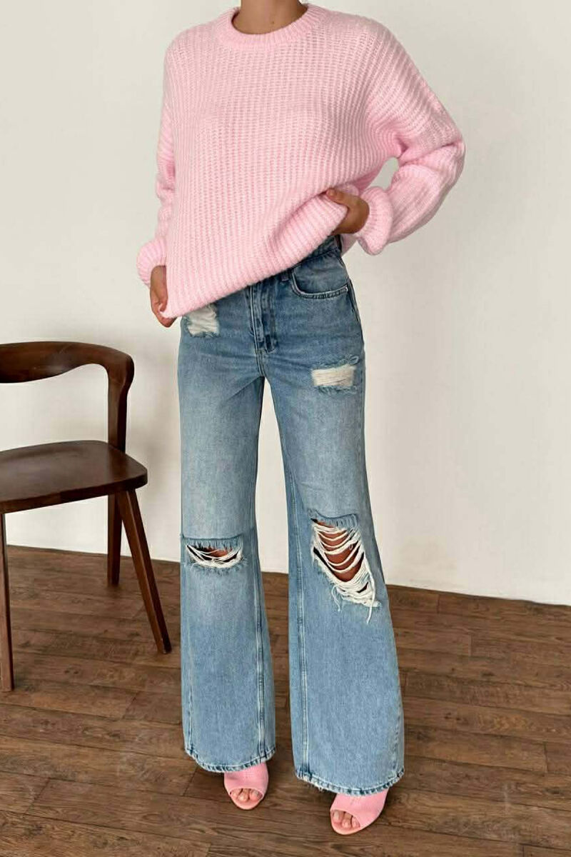 ROUND NECK SIMPLE WOMEN SWEATER PINK/ROZE - 4