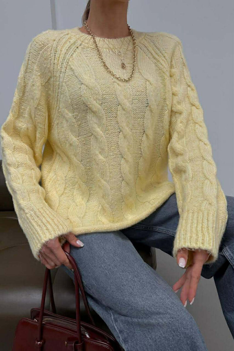 ROUND NECK SIMPLE WOMEN SWEATER YELLOW/E VERDHE - 1