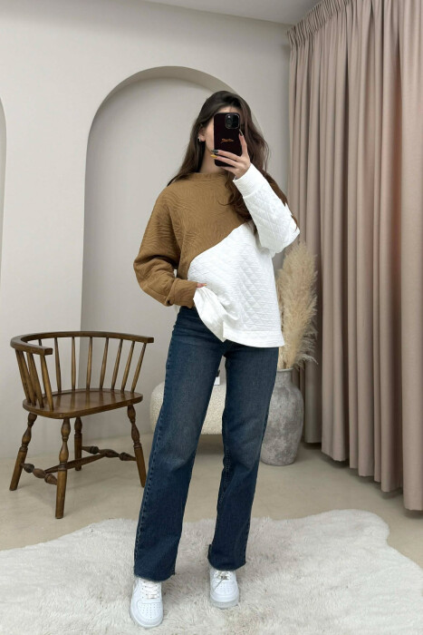 BLUZE E THJESHTE NJE NGJYRESHE ME JAKE TE RRUMBULLAKET PER FEMRA NE NGJYRE KAFE - KLAUDIO FASHION