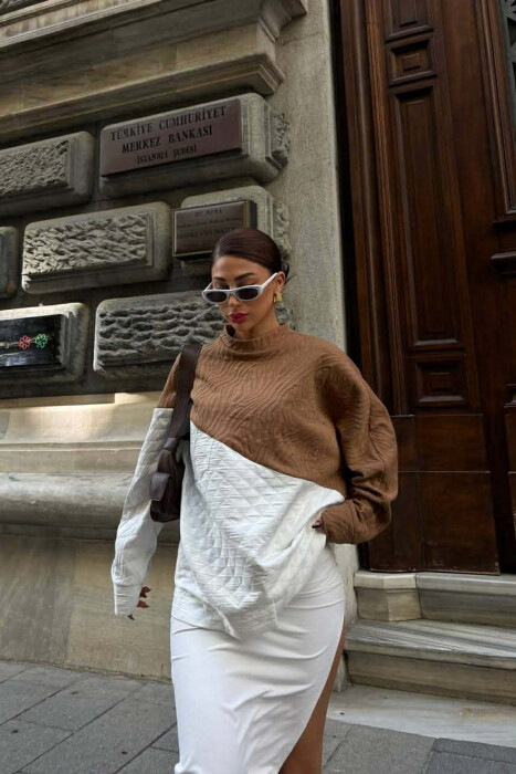 ROUND NECK SIMPLE WOMEN SWEATSHIRT BROWN/KAFE - 1