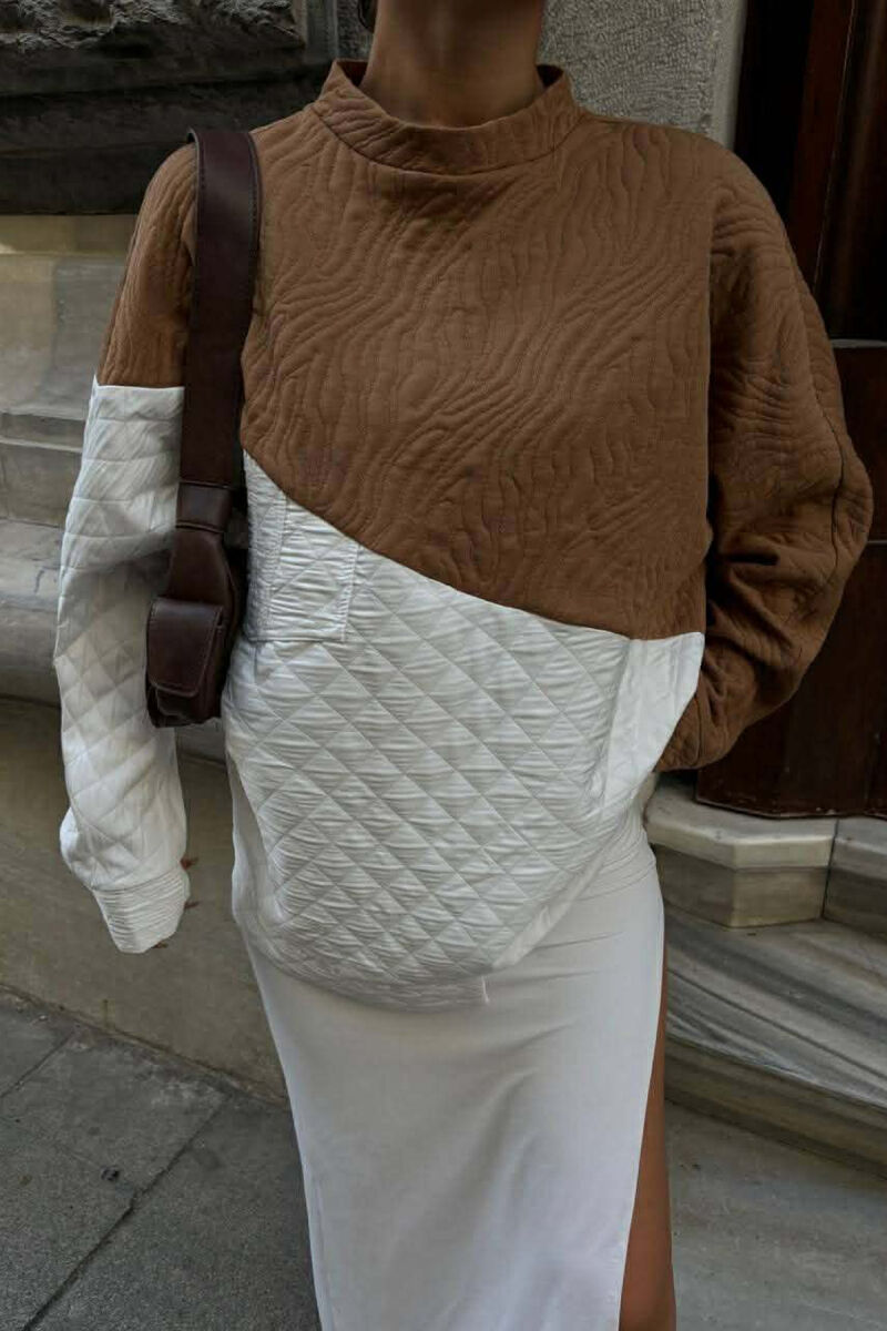 ROUND NECK SIMPLE WOMEN SWEATSHIRT BROWN/KAFE - 3