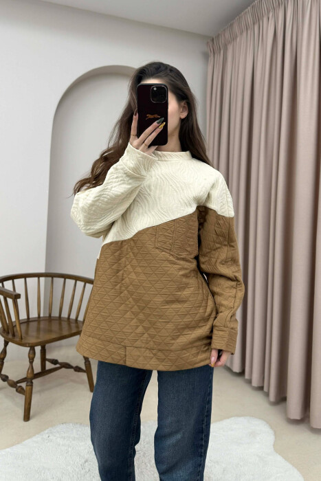 ROUND NECK SIMPLE WOMEN SWEATSHIRT CREAM/KREM - KLAUDIO FASHION